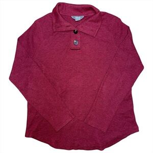 Natural Reflections Waffle Knit Thermal Burgundy Button Neck Top Womens Sz Large